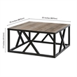 Pemberly Row Square Geometric Metal Coffee Table with Gray Oak Wood Top