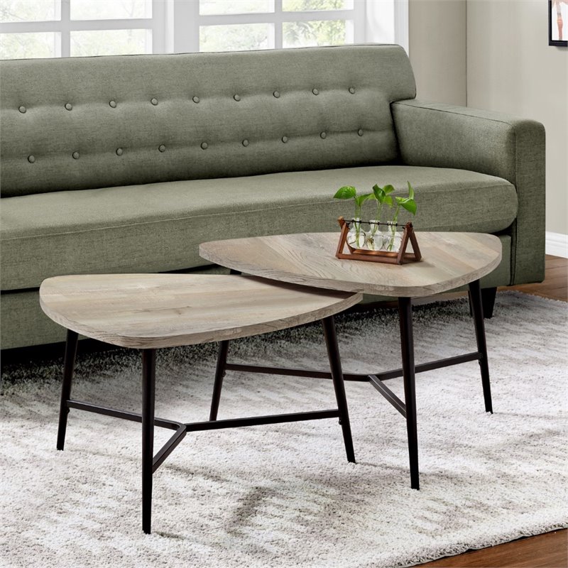 Pemberly Row 2 Piece Contemporary Wood Top Nesting Coffee Table Set in Taupe