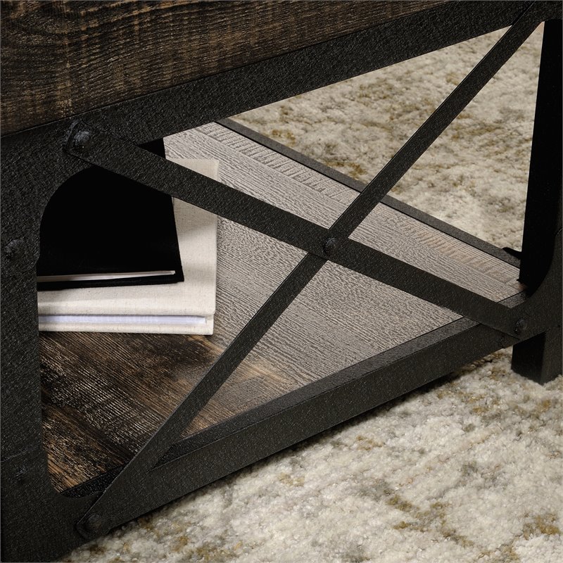 Pemberly Row Wood and Metal Lift-Top Coffee Table in Carbon Oak/Black