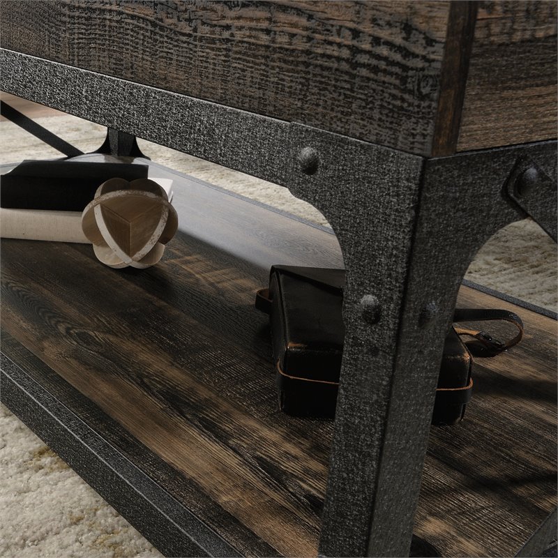 Pemberly Row Wood and Metal Lift-Top Coffee Table in Carbon Oak/Black