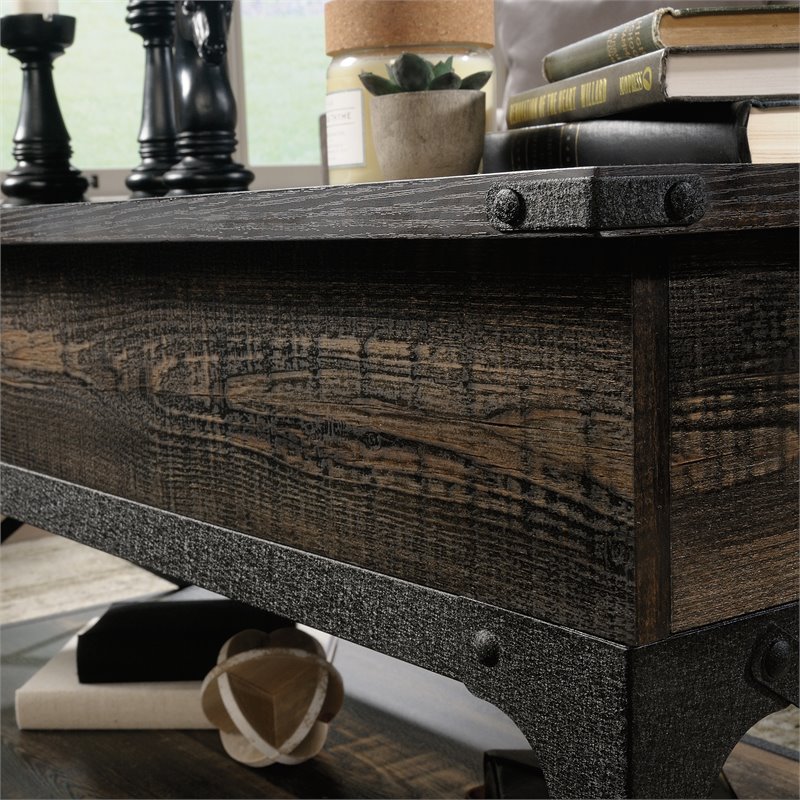 Pemberly Row Wood and Metal Lift-Top Coffee Table in Carbon Oak/Black