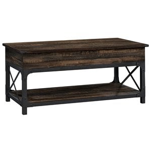 Pemberly Row Wood and Metal Lift-Top Coffee Table in Carbon Oak/Black