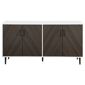 Pemberly Row 58&quot Mid Century Modern Faux Bookmatch TV Stand in Brown and White