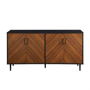 Pemberly Row 58&quot Mid Century Modern Faux Bookmatch TV Stand in Acorn and Black