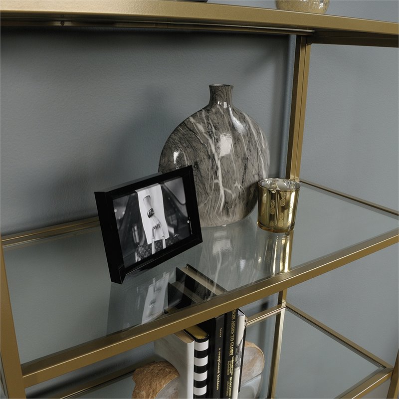 Pemberly Row Modern 5 Shelf Metal Bookcase in Satin Gold Finish