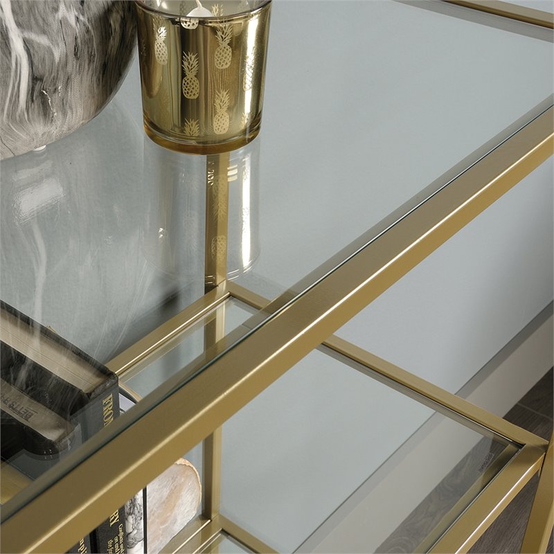 Pemberly Row Modern 5 Shelf Metal Bookcase in Satin Gold Finish