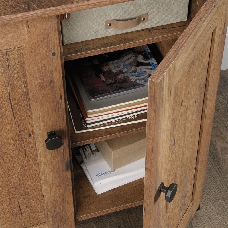 Pemberly Row Contemporary Engineered Wood Sewing Craft Cart in Oak