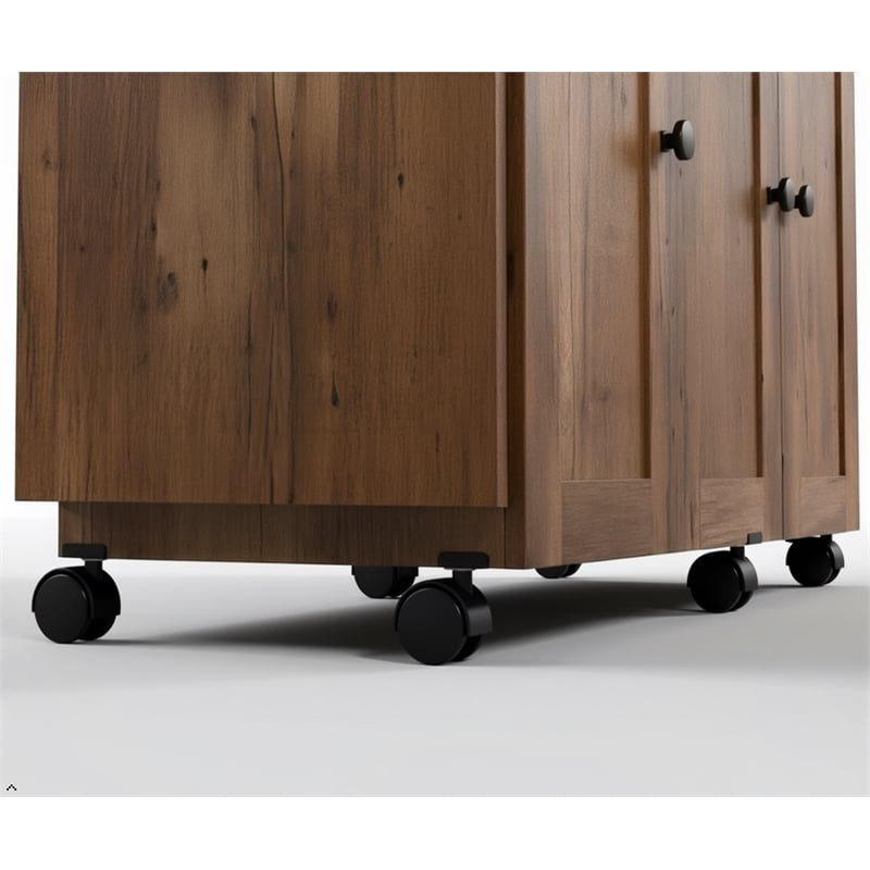 Pemberly Row Contemporary Engineered Wood Sewing Craft Cart in Oak