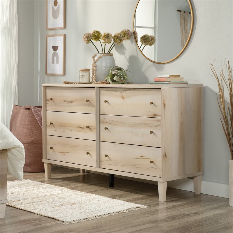 Pemberly Row Engineered Wood 6-Drawers Bedroom Dresser in Pacific Maple