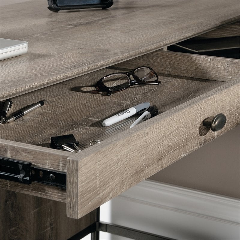 Pemberly Row Wood and Metal L-Shape Computer Desk in Northern Oak