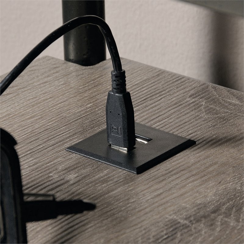 Pemberly Row Wood and Metal L-Shape Computer Desk in Northern Oak