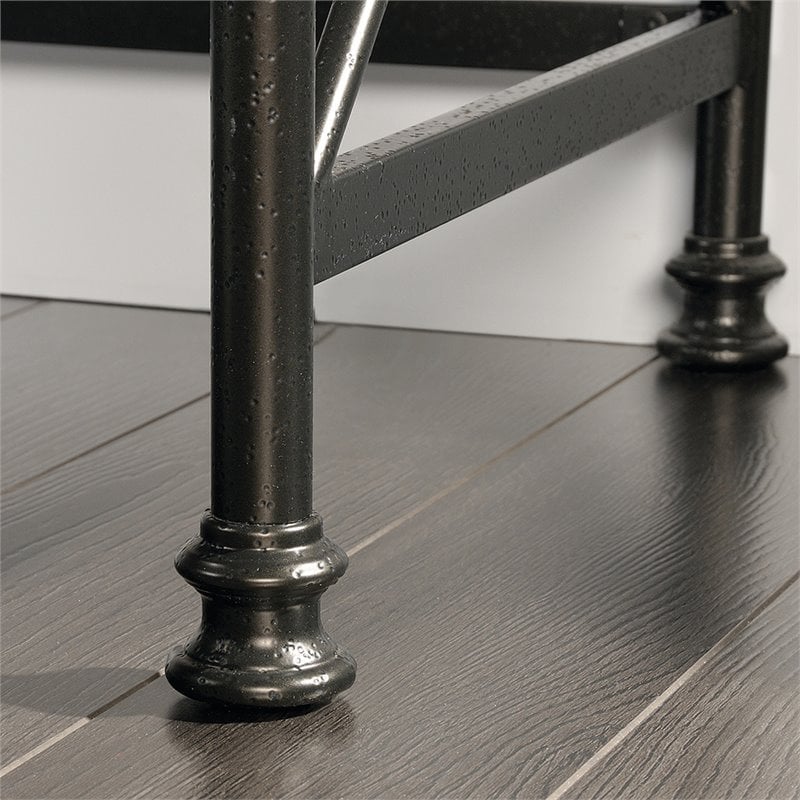 Pemberly Row Wood and Metal L-Shape Computer Desk in Northern Oak