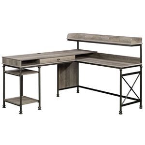 Pemberly Row Wood and Metal L-Shape Computer Desk in Northern Oak