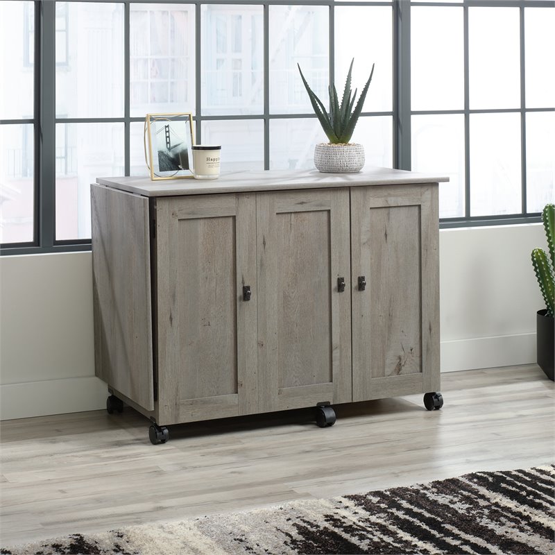 Pemberly Row Contemporary Engineered Wood Sewing Craft Table in Oak
