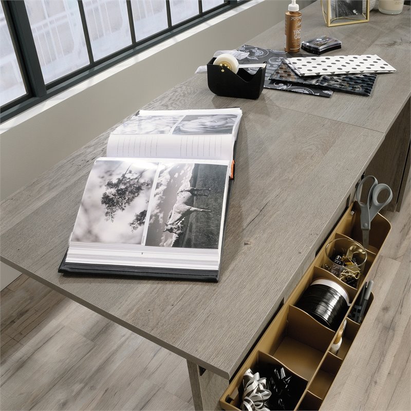 Pemberly Row Contemporary Engineered Wood Sewing Craft Table in Oak