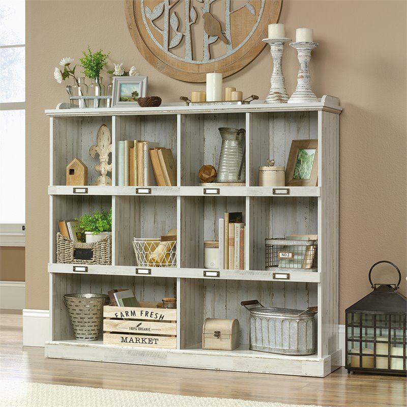 Pemberly Row 10-Cube Modern Engineered Wood Bookcase in White Plank
