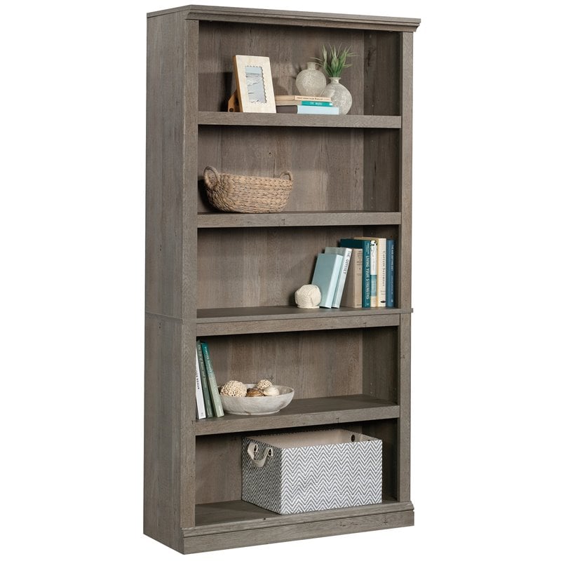 Pemberly Row 5-Shelf Modern Engineered Wood Tall Bookcase in Mystic Oak