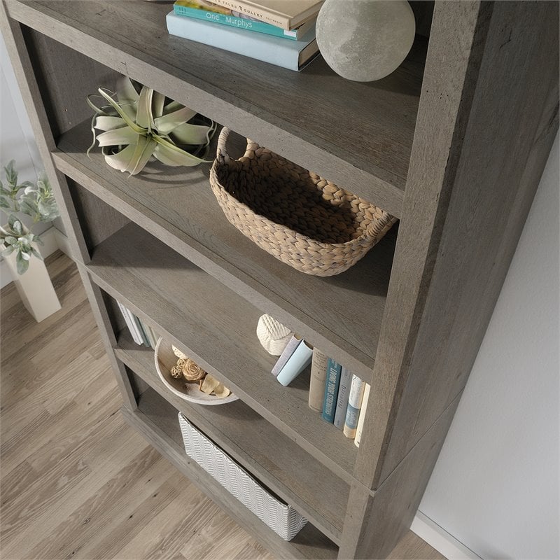 Pemberly Row 5-Shelf Modern Engineered Wood Tall Bookcase in Mystic Oak