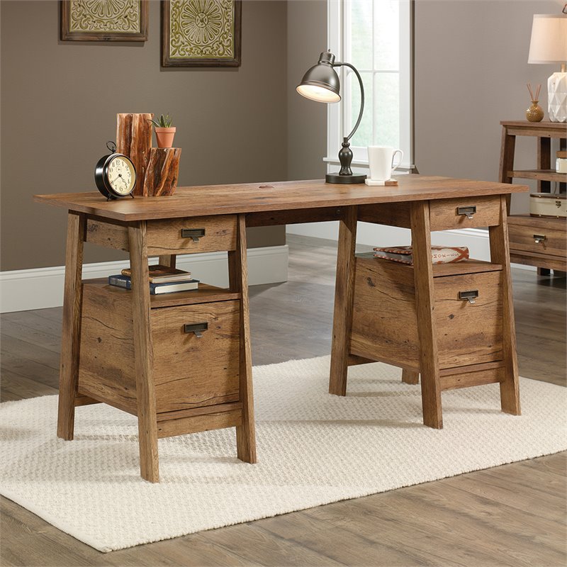 Pemberly Row Executive Desk in Vintage Oak