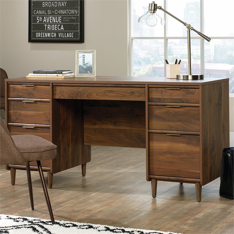 Pemberly Row Transitional Engineered Wood Computer Desk in Grand Walnut