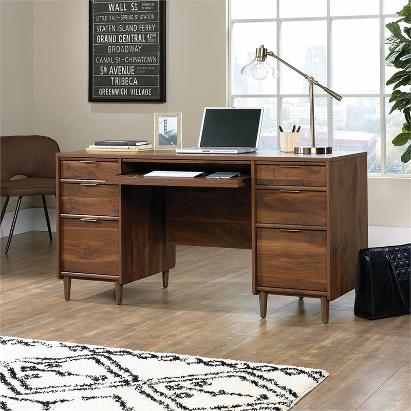 Pemberly Row Transitional Engineered Wood Computer Desk in Grand Walnut