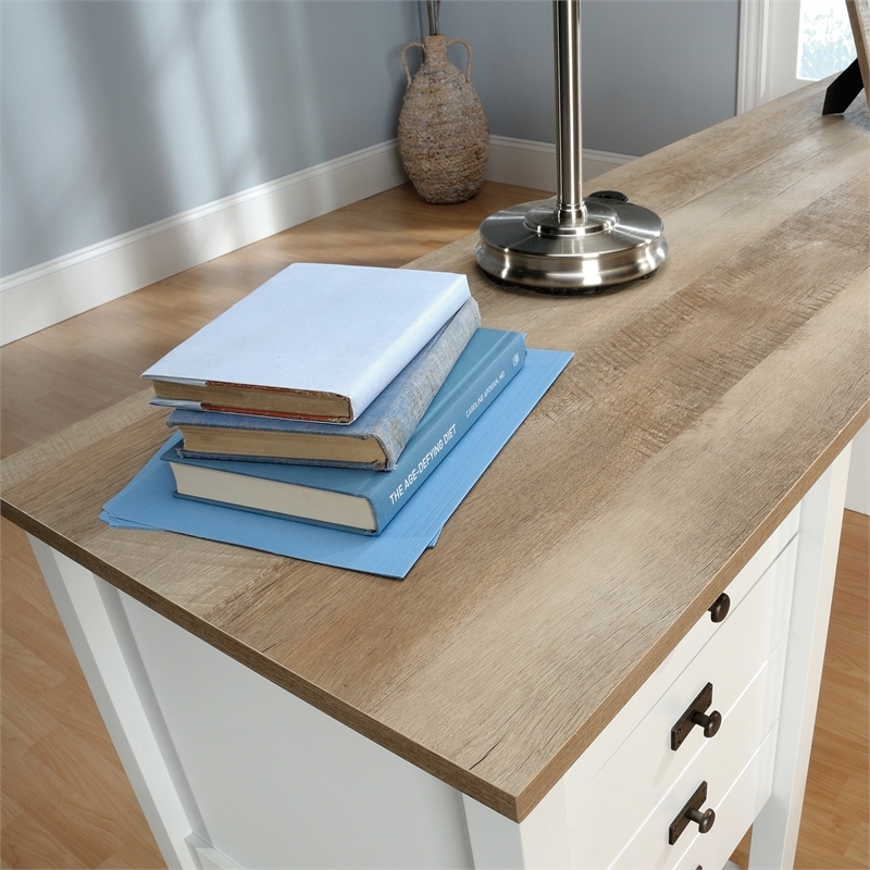 Pemberly Row Contemporary Engineered Wood L-Shaped Home Office Desk in White