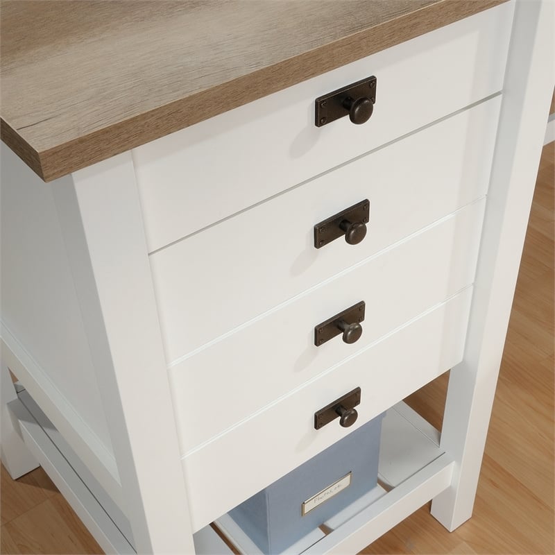 Pemberly Row Contemporary Engineered Wood L-Shaped Home Office Desk in White