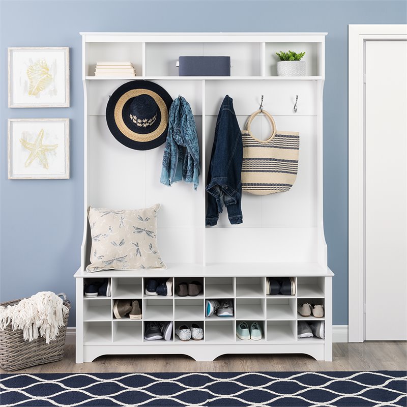Pemberly Row Contemporary 24 Cubby 60" Hall Tree in White