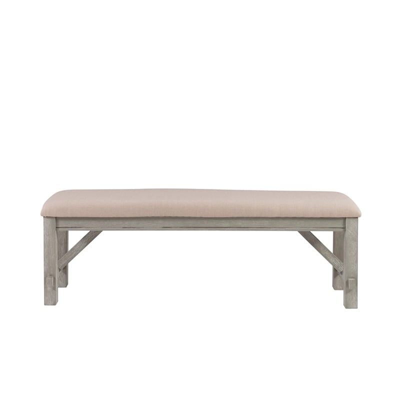 Pemberly Row 6-Piece Wood Dining Set Padded Seats & Bench in Weathered Gray/Tan