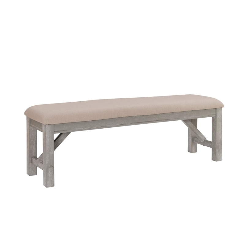 Pemberly Row 6-Piece Wood Dining Set Padded Seats & Bench in Weathered Gray/Tan