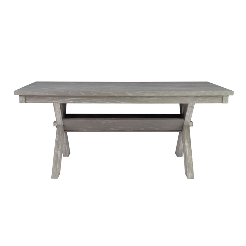 Pemberly Row 6-Piece Wood Dining Set Padded Seats & Bench in Weathered Gray/Tan