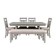Pemberly Row 6-Piece Wood Dining Set Padded Seats & Bench in Weathered Gray/Tan