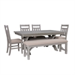 Pemberly Row 6-Piece Wood Dining Set Padded Seats & Bench in Weathered Gray/Tan