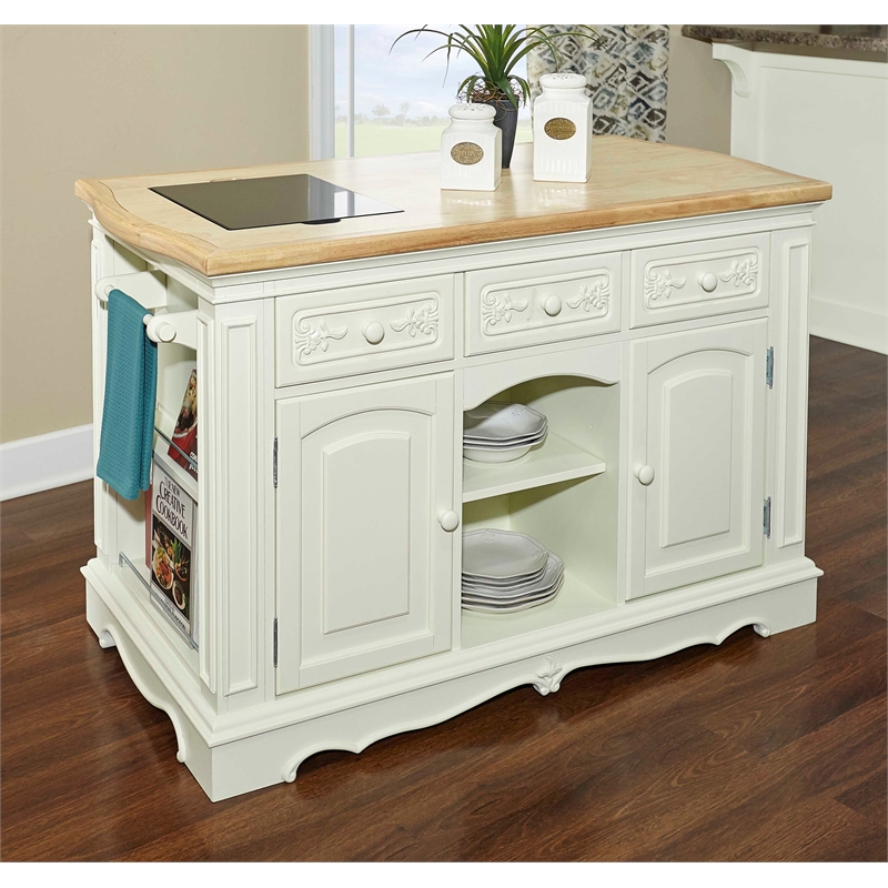 Pemberly Row Wood Butcher Block Kitchen Island in White | Cymax Business
