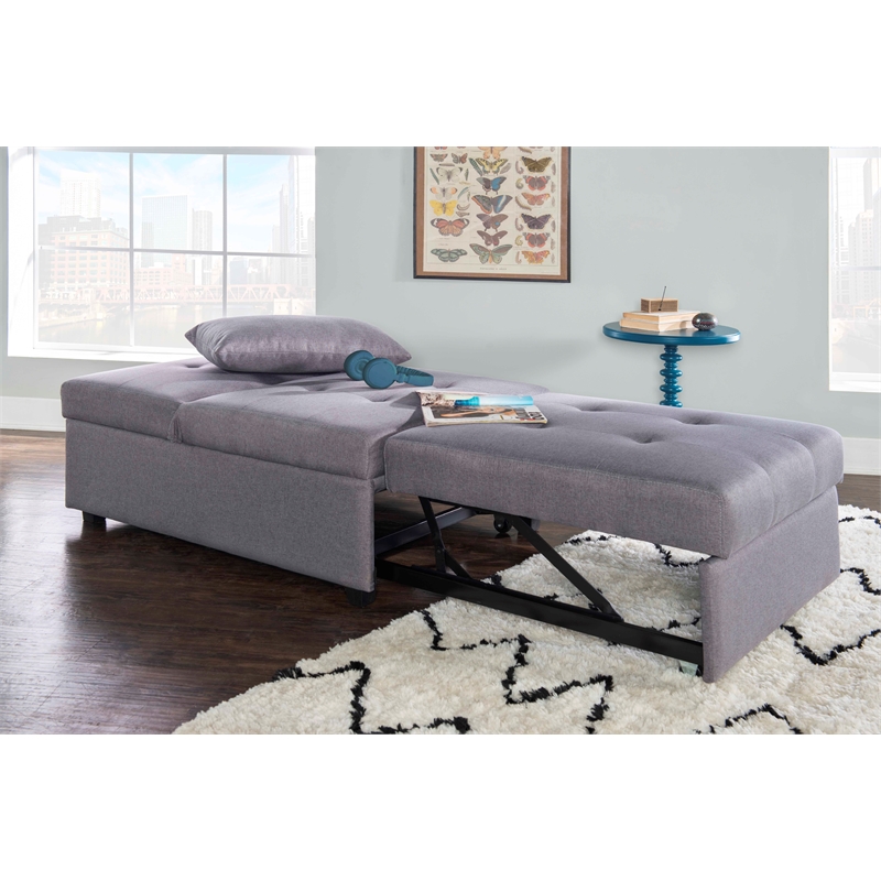 Pemberly Row Upholstered Tufted Fabric Convertible Sofa Bed with Pillow in Gray