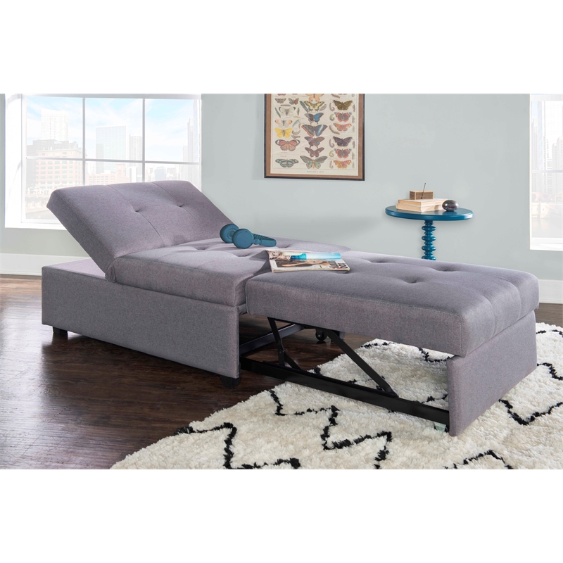 Pemberly Row Upholstered Tufted Fabric Convertible Sofa Bed with Pillow in Gray
