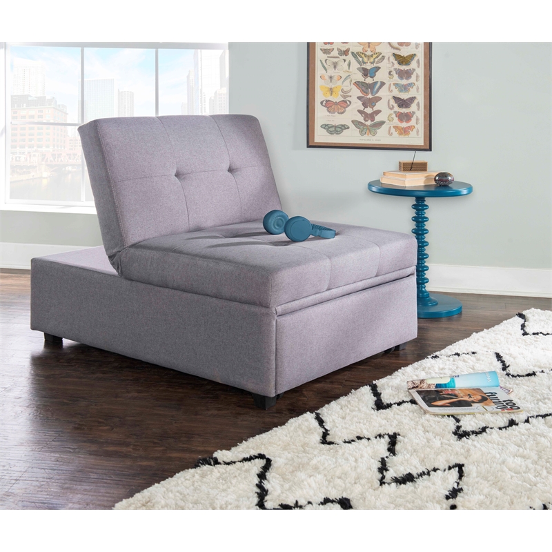 Pemberly Row Upholstered Tufted Fabric Convertible Sofa Bed with Pillow in Gray