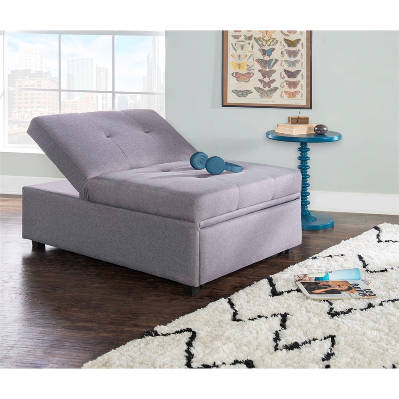 Pemberly Row Upholstered Tufted Fabric Convertible Sofa Bed with Pillow in Gray