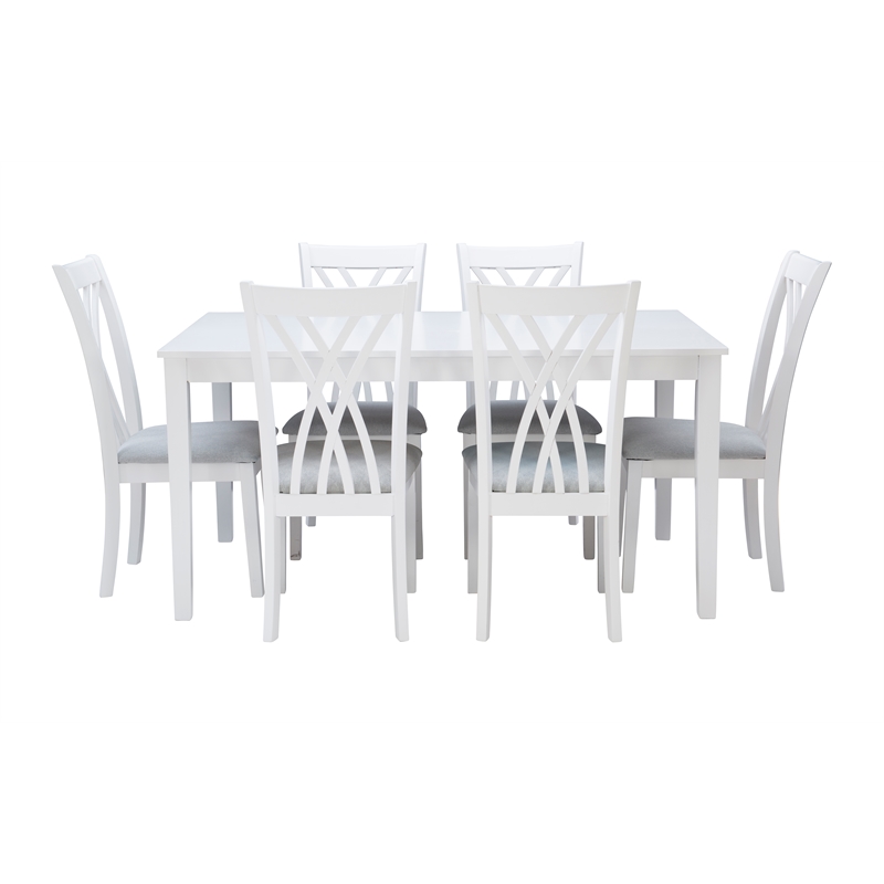 Pemberly Row Seven Piece Wood Dining Set in White