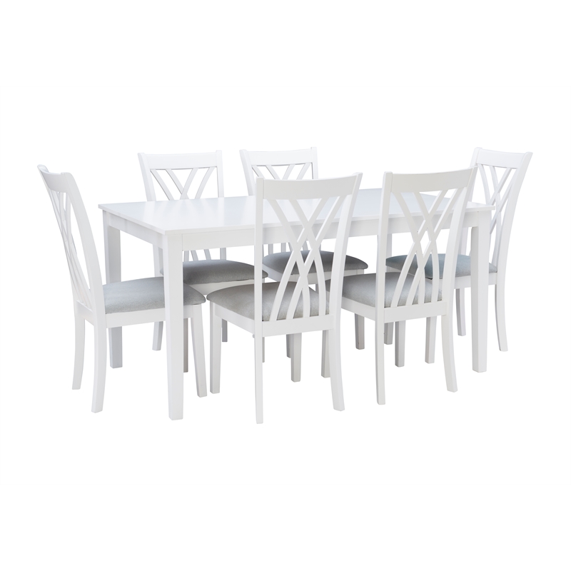 Pemberly Row Seven Piece Wood Dining Set in White