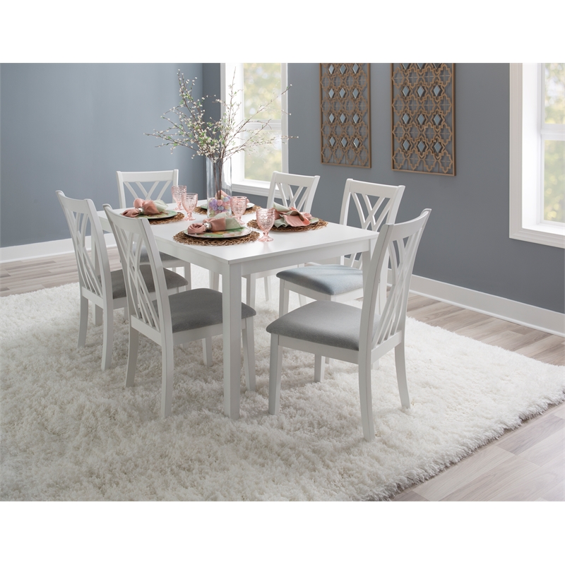 Pemberly Row Seven Piece Wood Dining Set in White