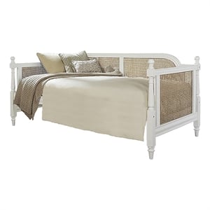 pemberly row coastal wood twin daybed with cane inset panels in white/natural