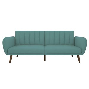 pemberly row upholstered linen futon in light blue