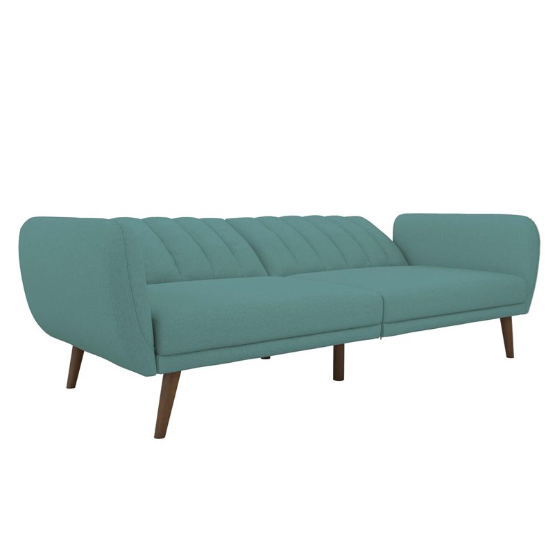 Pemberly Row Upholstered Linen Futon in Light Blue