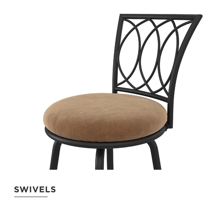 Pemberly Row 24'' Transitional Metal Swivel Barstool in Black/Tan (Set of 3)