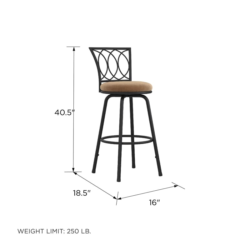 Pemberly Row 24'' Transitional Metal Swivel Barstool in Black/Tan (Set of 3)