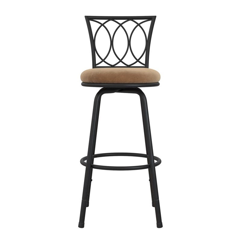 Pemberly Row 24'' Transitional Metal Swivel Barstool in Black/Tan (Set of 3)