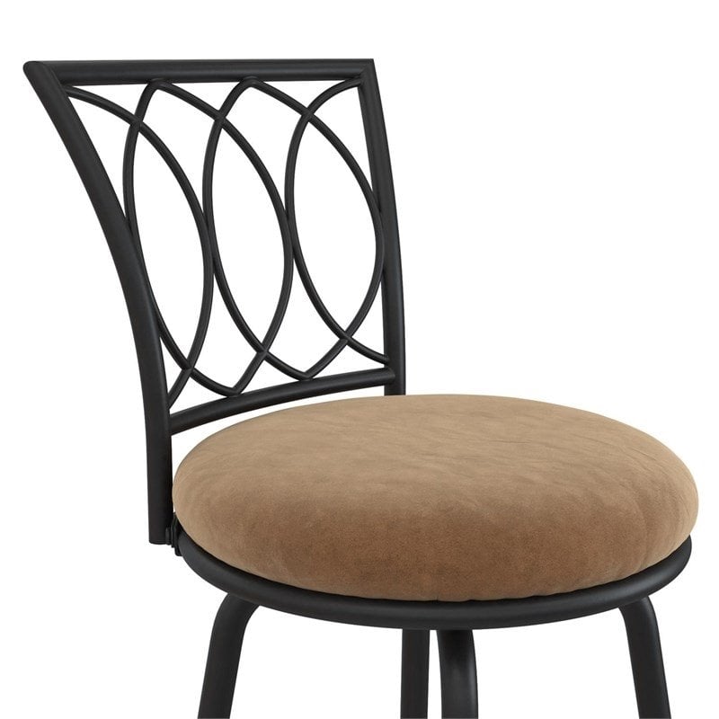 Pemberly Row 24'' Transitional Metal Swivel Barstool in Black/Tan (Set of 3)