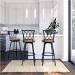 Pemberly Row 24'' Transitional Metal Swivel Barstool in Black/Tan (Set of 3)
