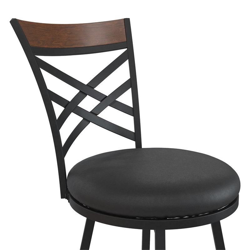 Pemberly Row Upholstered Seat Swivel Barstools in Black (Set of 3)